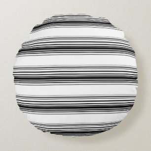 Modern black white stripes round pillow