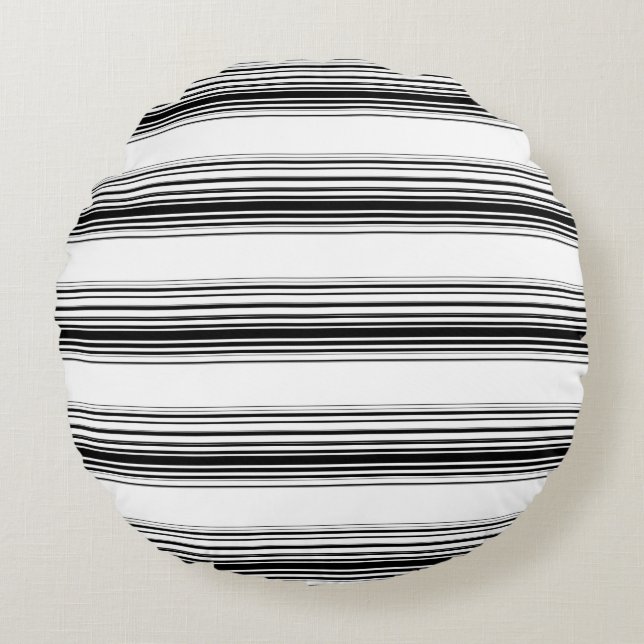 Modern black white stripes round pillow (Front)