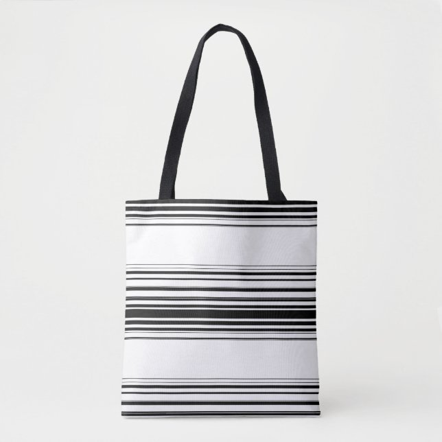 Modern black white stripes tote bag (Front)