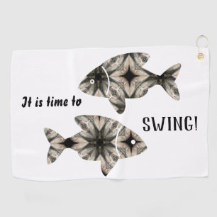 Modern Black White Stylish Fish Personalize Golf Towel