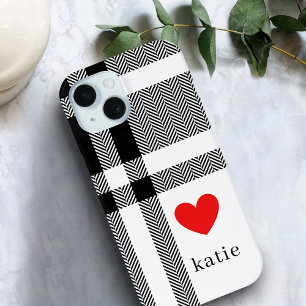 Modern Black & White Stylish Monogrammed iPhone 15 Case