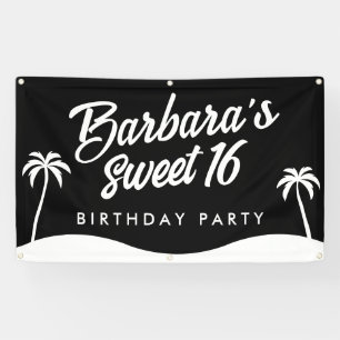 Modern Black White Summer Beach Party Sweet 16 Banner