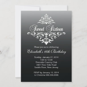 Modern Black White Sweet Sixteen Birthday Party Invitation