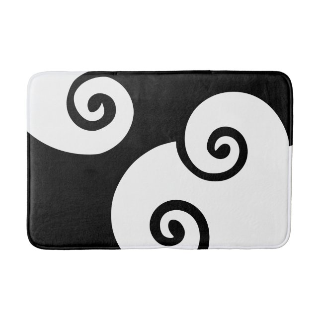 Modern Black & White Swirls Pattern Bath Mat (Front)