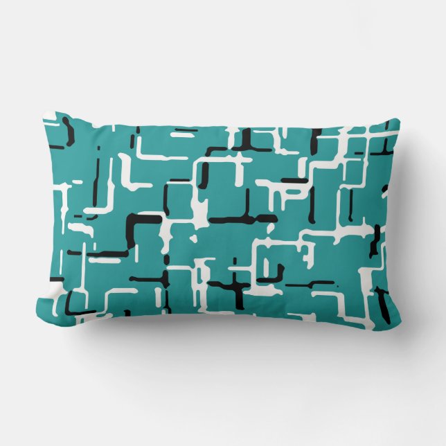 Modern Black White Teal Pattern Lumbar Pillow (Front)