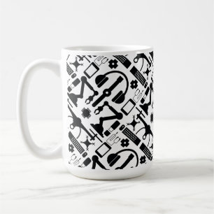 Modern Black & White Technology Objects Pattern Coffee Mug