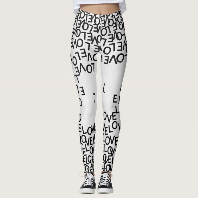 Modern black white text  leggings (Front)