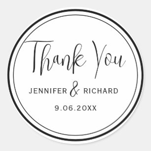 Modern Black & White Thank You Wedding Favour Classic Round Sticker