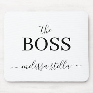 Modern Black & White The Boss Name   Girly Gift Mouse Pad