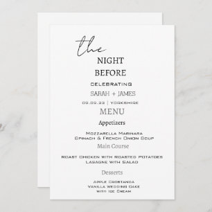Modern Black & White The Night Before Wedding Menu