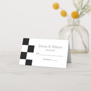 Modern Black White Tiles Place Card