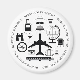 Modern Black & White Travel Objects Motif Magnet