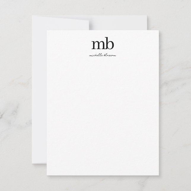 Modern Black White Trendy Script Initial Monogram Card (Front)