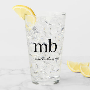 Modern Black White Trendy Script Initial Monogram Glass
