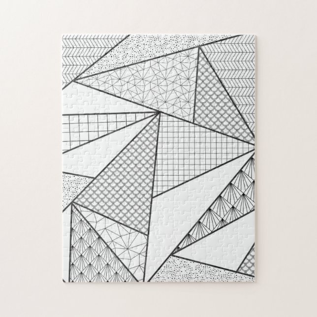 Modern Black White Triangles Geometric Pattern Jigsaw Puzzle (Vertical)
