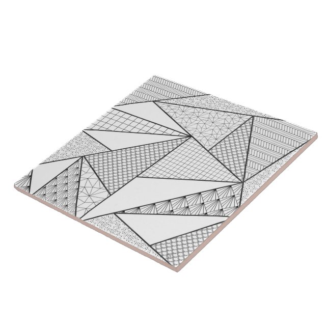 Modern Black White Triangles Geometric Pattern Tile (Side)