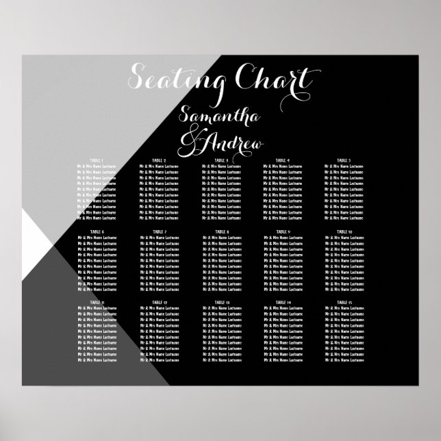 Modern black white triangles table seating chart (Front)