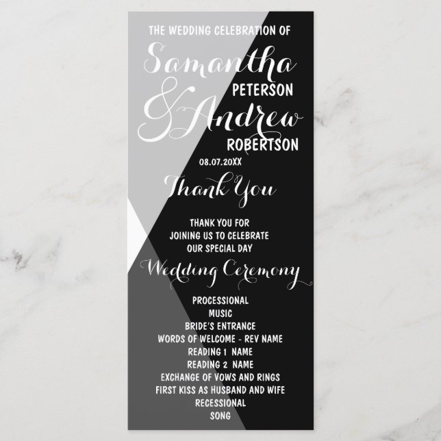Modern black white triangles Wedding Program (Front)