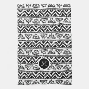Modern Black & White Tribal Geometric Pattern Kitchen Towel
