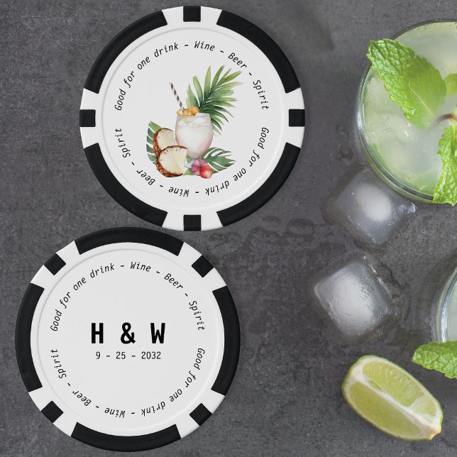 Modern Black White Tropical Drink Voucher Wedding Poker Chips (Modern Black White Tropical Drink Voucher Wedding Poker Chips)