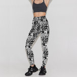 Modern Black White Tropical Leaf Pattern Design Leggings<br><div class="desc">Modern tropical leaf pattern design in monogram colour of black and white.</div>