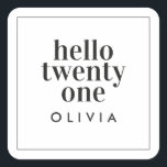 Modern black white typography 21 photo birthday square sticker<br><div class="desc">Modern minimal black and white typography photo simple contemporary 21st birthday party invite. Age can be customized.</div>