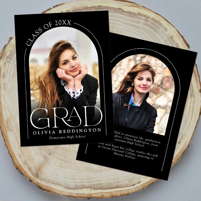 Modern Black White Typography 2 Photo Arch Grad Announcement (Creator Uploaded)