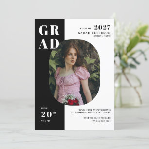 Modern Black & White Typography Photo Graduation Invitation