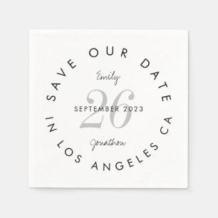 Modern Black White Typography Save The Date Napkin