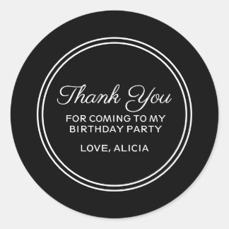 Modern Black & White Typography Thank You Birthday Classic Round Sticker