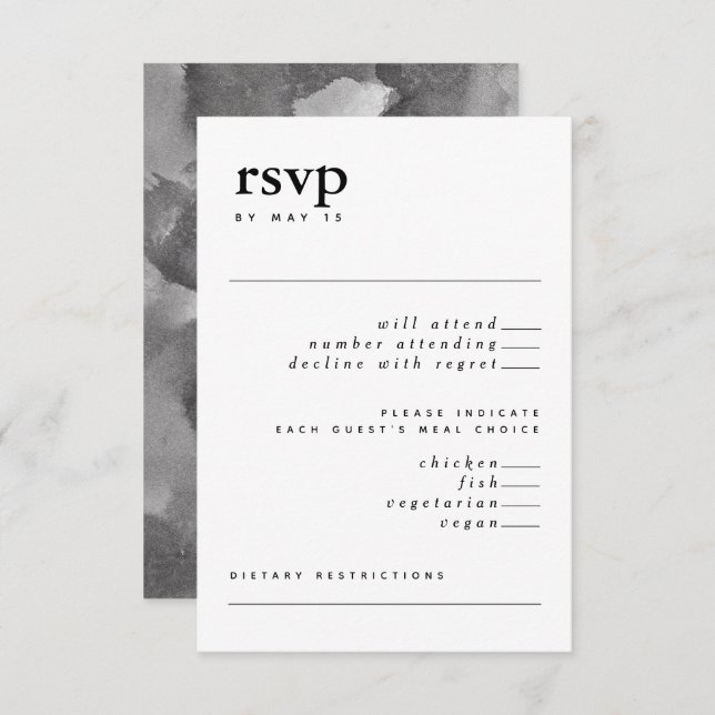 Modern Black & White Typography Watercolor RSVP Invitation (Front/Back)