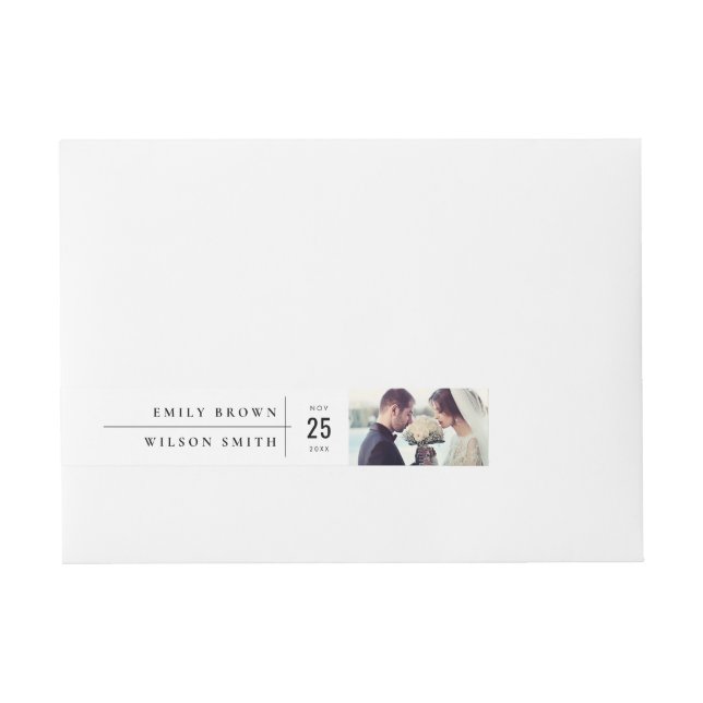 MODERN BLACK & WHITE TYPOGRAPHY WEDDING PHOTO WRAPAROUND ADDRESS LABEL (Front)