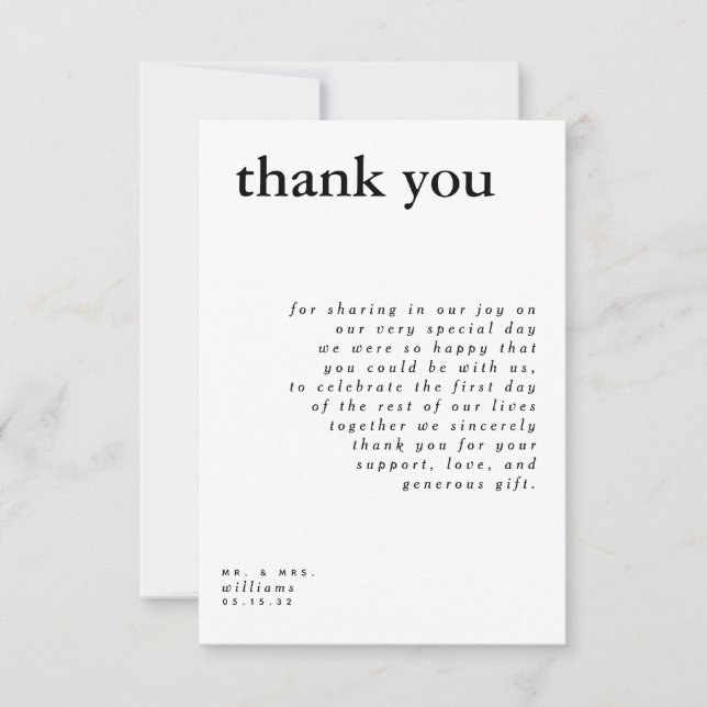 Modern Black White Typography Wedding Thank You Invitation (Front)