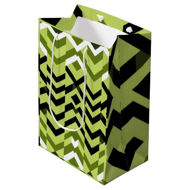 Modern Black White Wasabi Geometric Sharp Art Medium Gift Bag (Front Angled)
