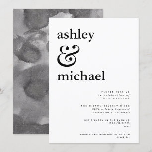 Modern Black & White Watercolor Ampersand Wedding Invitation