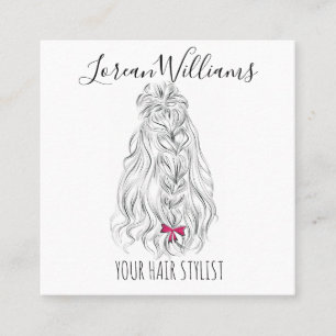 Modern Black White Wavy Hair Pink Bow Hairstyling  Appointment Card