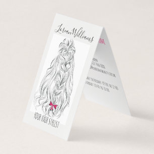 Modern Black White Wavy Hair Pink Bow Hairstyling  Business Card