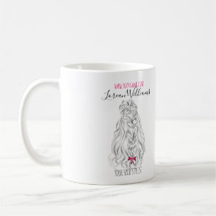 Modern Black White Wavy Hair Pink Bow Hairstyling  Coffee Mug
