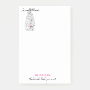 Modern Black White Wavy Hair Pink Bow Hairstyling Post-it Notes