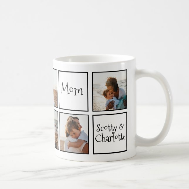 Modern Black White We Love You Lots Mom 6 Photo Coffee Mug (Right)