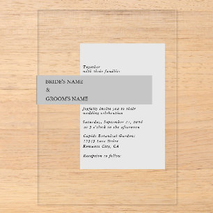 Modern Black & White Wedding  Acrylic Invitations