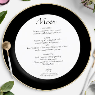 Modern Black & White Wedding Circle Menu Card