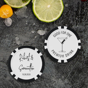 Modern Black White Wedding Drink Cocktail Bar Poker Chips