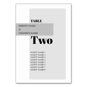 Modern Black & White Wedding Guest Names Table Number