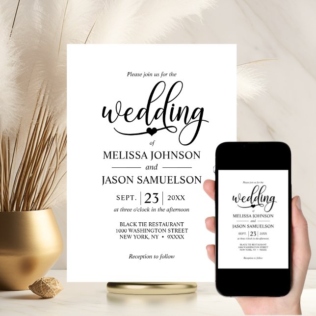 Modern Black White Wedding Heart | DIGITAL Invitation (Modern Black White Wedding Heart  DIGITAL Invitation | DOWLOADABLE Download)