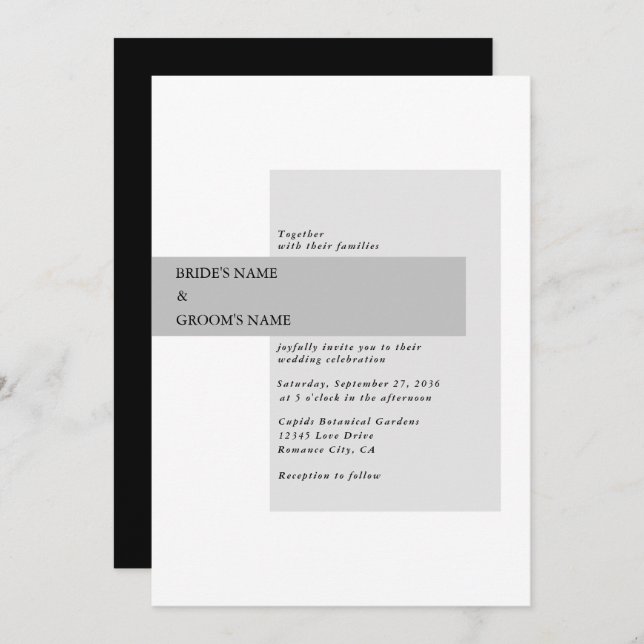 Modern Black & White Wedding Invitation (Front/Back)