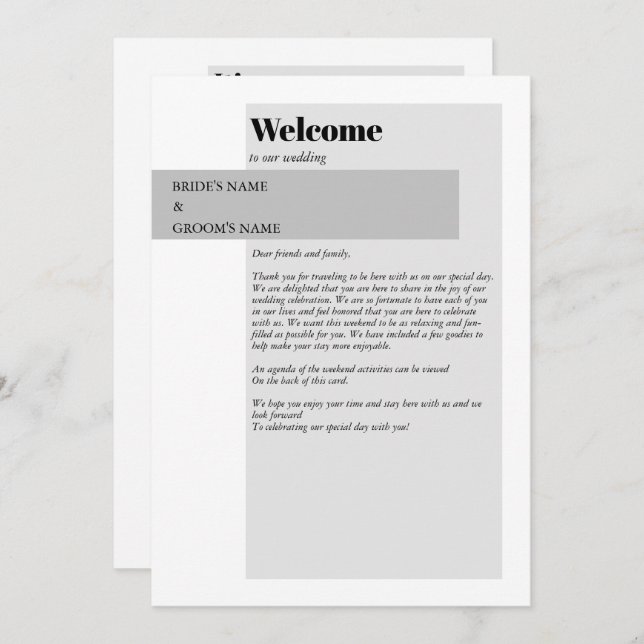 Modern Black & White Wedding Itinerary Program (Front/Back)