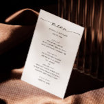 Modern Black & White Wedding | Minimalist Script Menu<br><div class="desc">Elevate your event’s dining experience with this modern black and white script wedding menu. Featuring a minimalist design and elegant typography,  it’s perfect for weddings,  rehearsal dinner,  anniversaries,  birthdays,  and other special occasions. Customize the text to match your event’s details and create a cohesive look that impresses your guests.</div>