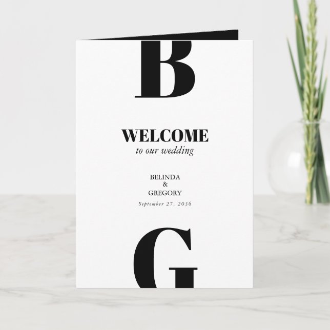 Modern Black & White Wedding Order of Service Program (Front)