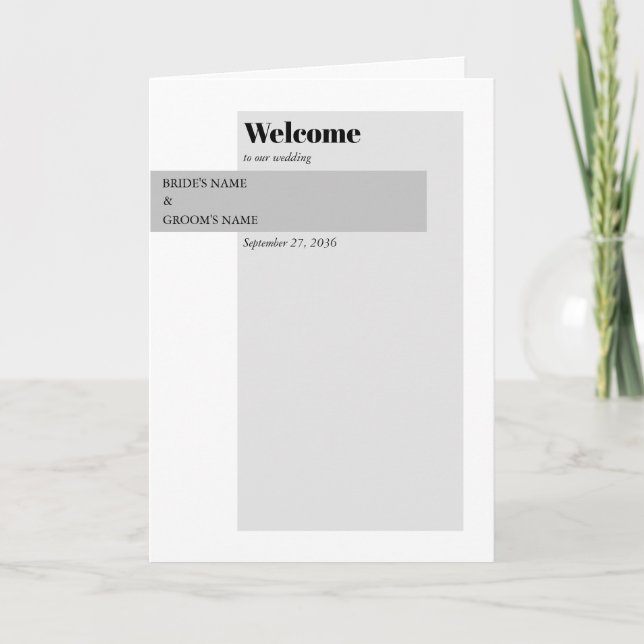 Modern Black & White Wedding Order of Service Program (Front)